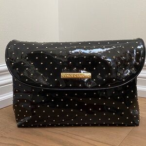 Vince Camuto Shiny Black Makeup Bag with Gold Studs